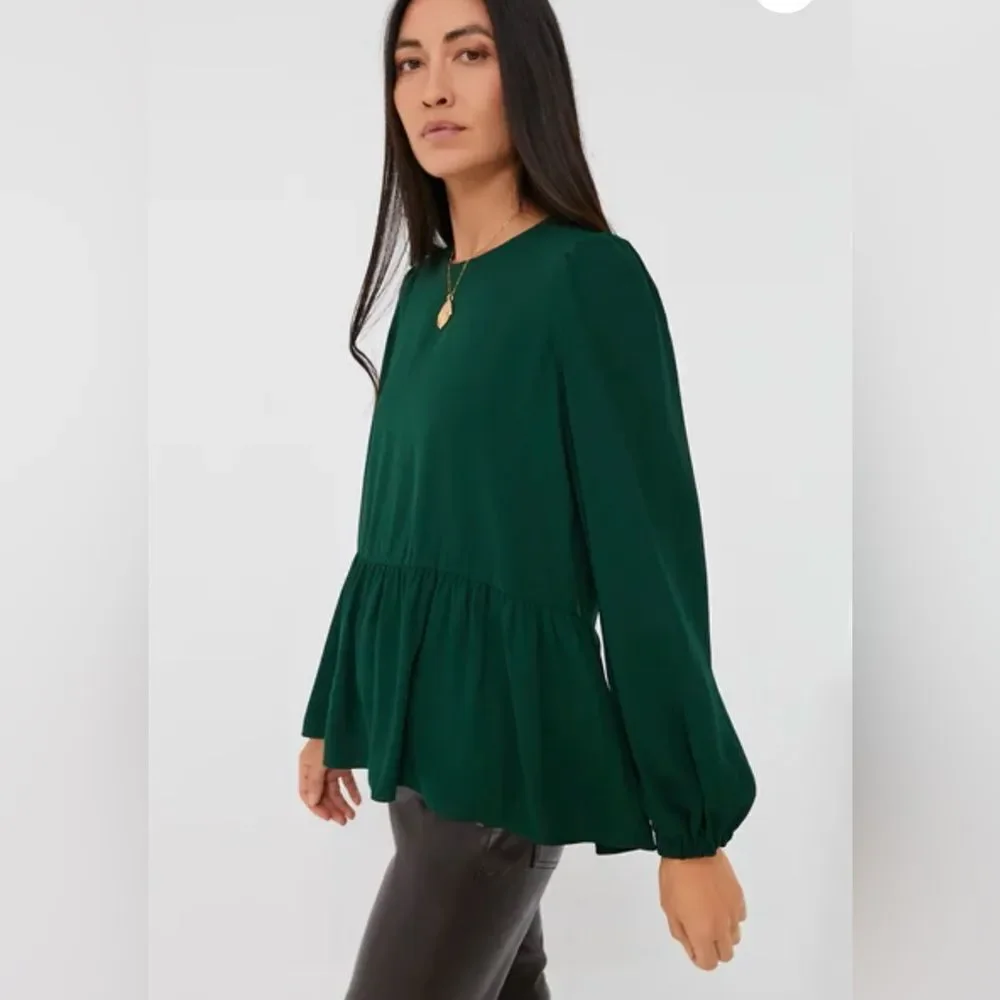 Tuckernucks Pomander Place Hunter Green Carlota Peplum Blouse